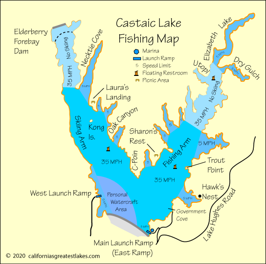 Castaic Lake fishing map, CA