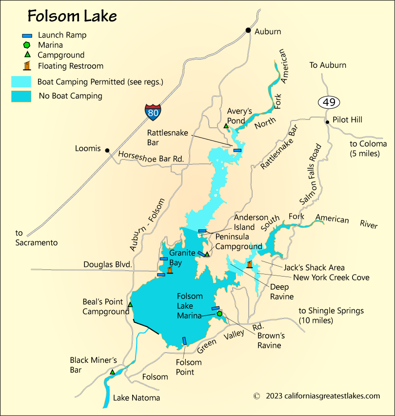 Folsom Lake fishing map, CA