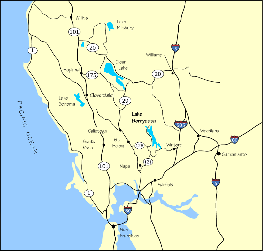map of greater Lake Berryessa area, California