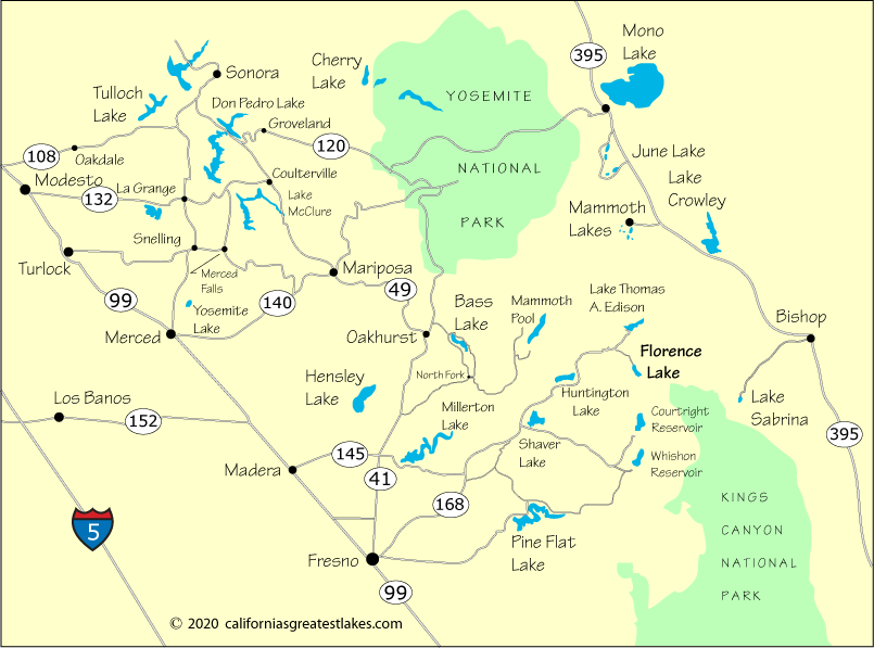 Map showing the greater Florence Lake area, CA