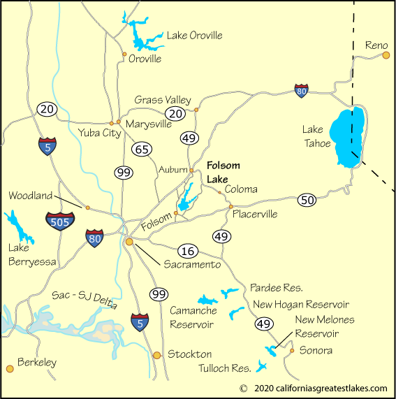 Map showing the greater Folsom Lake area, CA