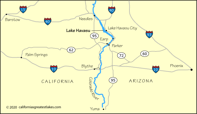Map showing the greater Lake Havasu area, CA