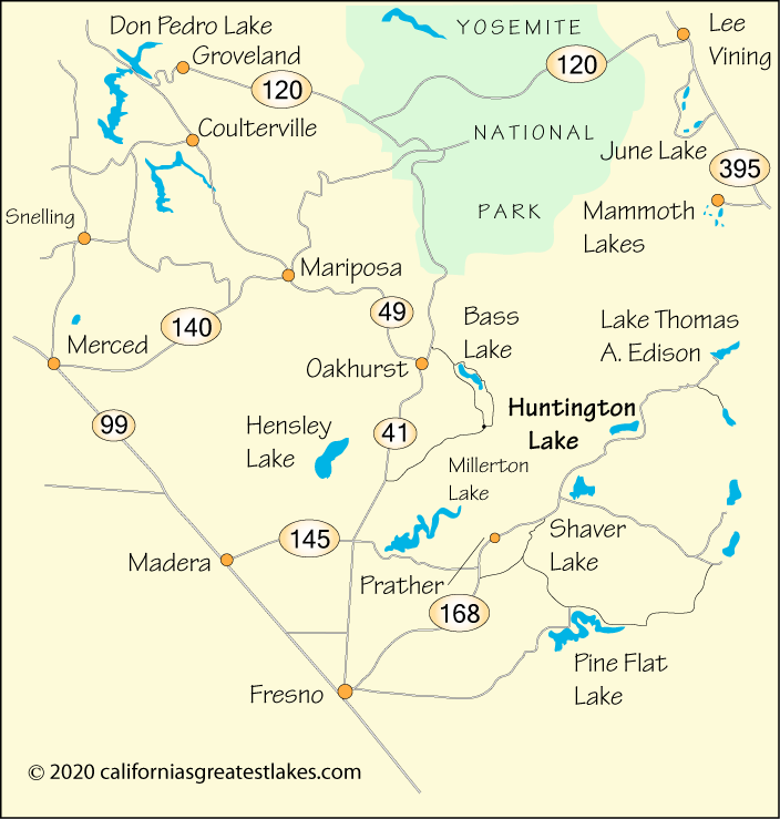 Map showing the greater Huntington Lake area, CA
