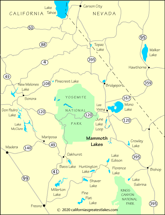 Map showing the greater Mammoth Lakes area, CA