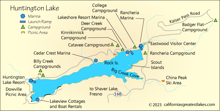 Huntington Lake fishing map, CA