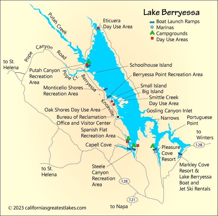 map of Lake Berryessa, CA