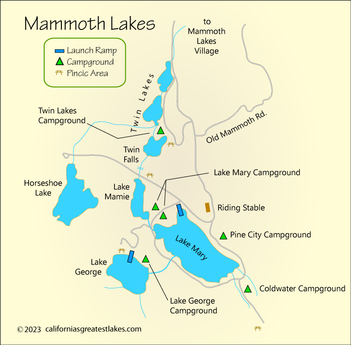 Mammoth Lakes fishing map, CA