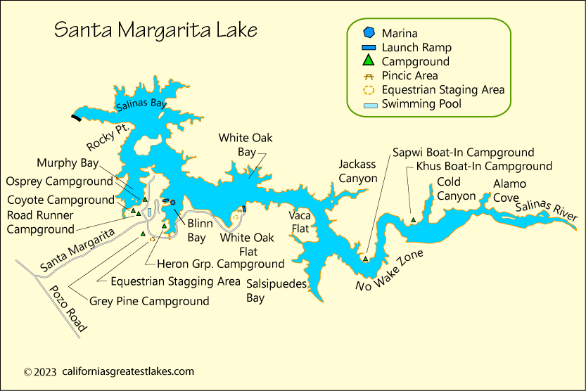 Santa Margarita Lake fishing map, CA