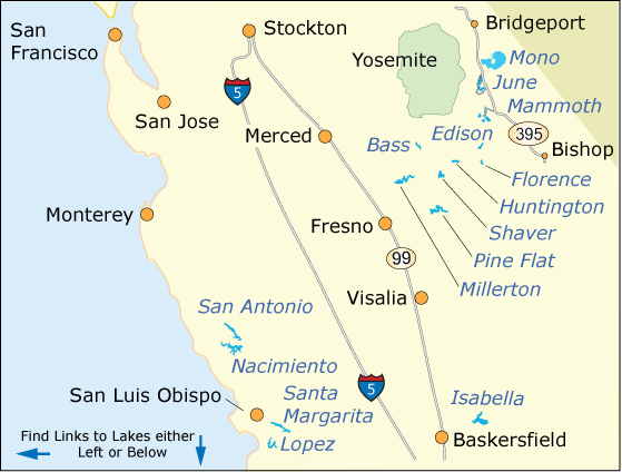 map of Central California's greatest lakes, CA