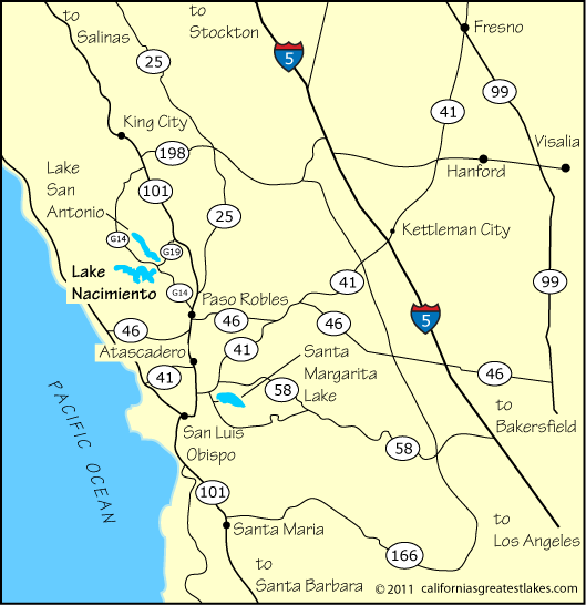 Map showing the greater Lake  Nacimiento area, CA