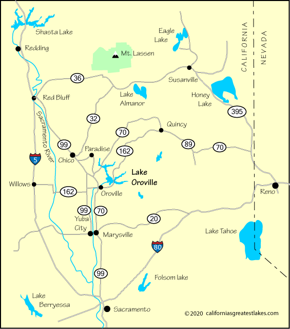 Map showing the greater Oroville Lake area, CA