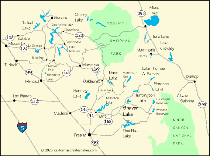 Map showing the greater Shaver Lake area, CA