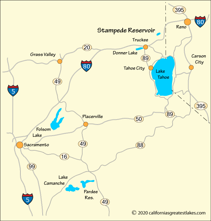 Map showing the greater Stampede Reservoir area, CA