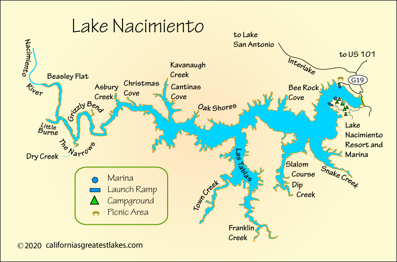 Lake Nacimiento fishing map, CA