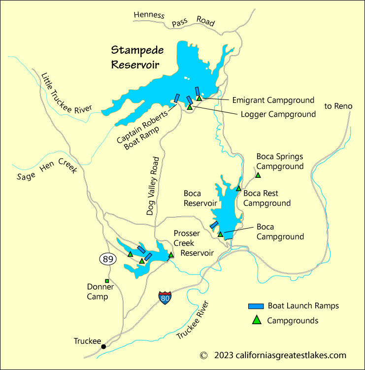 Stampede Reservoir map, CA