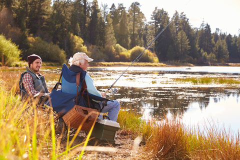 father and son fishing at Big Bear Lake, CA