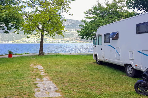 RV camping by a lake, CA